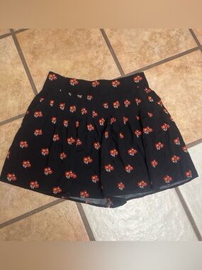 Anthropologie Black Skater Skort with Red Floral Print